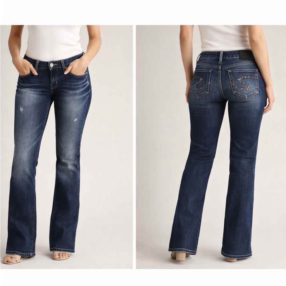 Silver Jeans Suki Mid Rise Baby Bootcut Jeans 27x35 Stretch Dark Wash